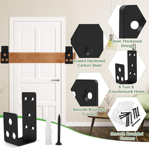 Catcan 2x4 Door Barricade Brackets, 4 Pack Heavy Duty Security Bar for Wood