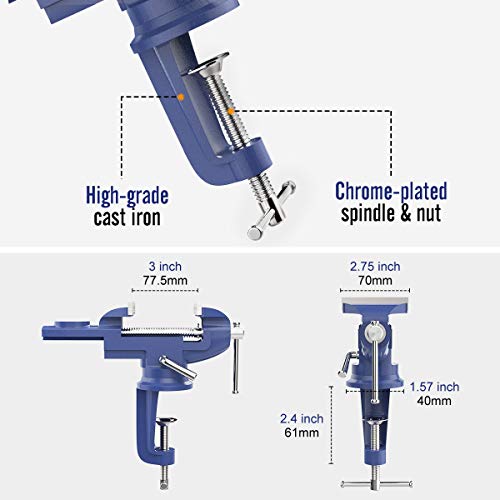 Housolution Universal Table Vise 3 Inch, 360°Swivel Base Bench Clamp - color: Blue