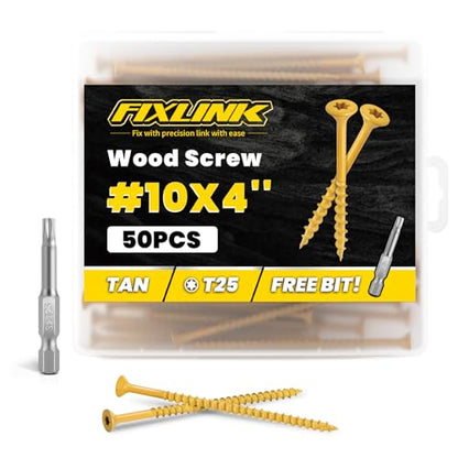 Deck Screws 4 Inch, 50PCS, FIXLINK #10 x 4 Wood Screws, Tan - color: Tan, size: #10 x 4"