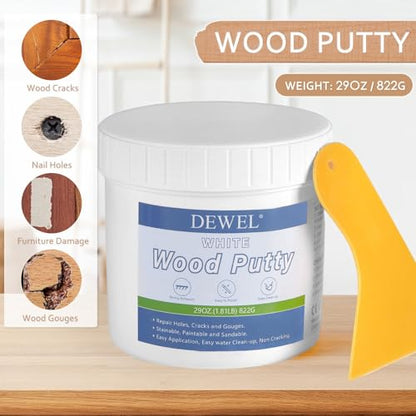 DEWEL Wood Putty, 29 Ounce White, High-Capacity Wood Filler Paintable, Stainable, Sandable, Non-Toxic, Waterproof, Furniture Repair Kit - size: 29 Ounce