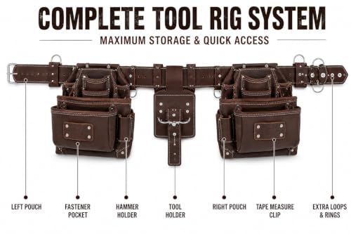 Carpenter Tool Belt with 21 Pocket Tool Pouches | dark brown - color: Dark Brown