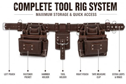 Carpenter Tool Belt with 21 Pocket Tool Pouches | dark brown - color: Dark Brown