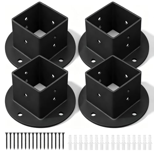 4 Pcs 2x2 in Square Post Floor Mount Brackets, Black Metal for Deck Railing