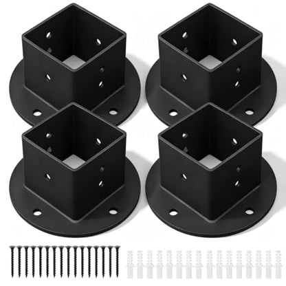 4 Pcs 2x2 in Square Post Floor Mount Brackets, Black Metal for Deck Railing
