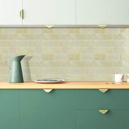 STICKGOO 10-Sheet Subway Tile Peel and Stick Backsplash, Self Adhesive Vinyl Wall Tiles, Stick on Backsplash for Kitchen and Bathroom(Thicker Design) - color: Faux Yellow Travertine
