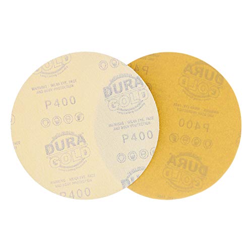 Dura-Gold Premium 6" Gold Sanding Discs, 400 Grit, Hook & Loop, Box of 50 - size: 400-Grit