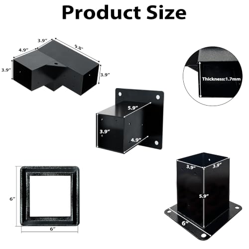 4 PCS Iron Pergola Brackets with 2 Post Bases & Covers - size: 8-Pc Wall Kit: 2 Brackets+2 Corners+2 Bases&Covers