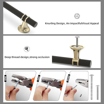 10 Pack 5 Inch Black and Gold Kitchen Cabinet Handles - color: Black and Brushed Gold Knurled, size: 5'' Hole Center(128mm)