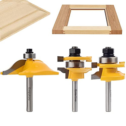3PCS 1/4" Shank Router Bit Set,Raised Panel Cabinet Door Making Router Bits - style: 3Pcs 1/4" Shank (Tenon Joint Cutter Diameter: 1-5/8")