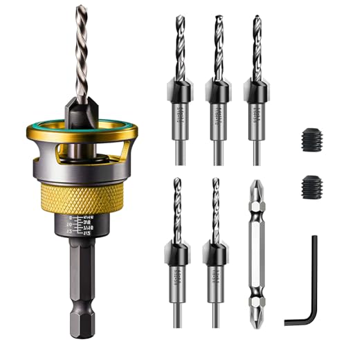 Countersink Drill Bit Set for Wood,17 PCS Counter Sink Drill Bit with 15PCS HSS Tapered Drill Bits and 1/4" Hex Shank Quick Change for Woodworking with Storage Box - size: 17 pcs