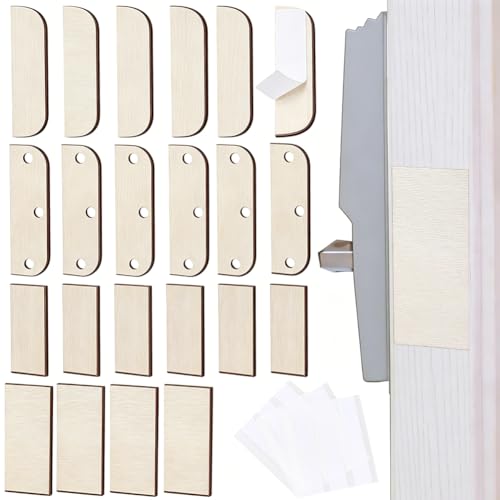 CRASPIRE 24Pcs 4 Styles 3.5 Inch Hinge Repair Wooden Plate Door Hole Cover Plate Wood Cabinet Door Hinges Shim Fillers Covers Blanks Repairs Kit with 48Pcs Double Sided Tapes for Home Kitchen Use