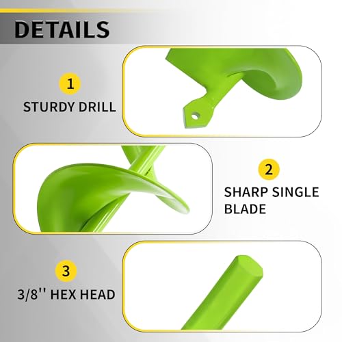 2"x32" Auger Drill Bit for Planting, Garden Auger for Planting Bulbs with Drill for 3/8" Hex Drive - size: 2"x32"-green