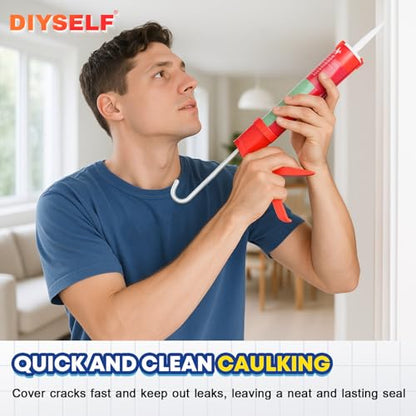 DIYSELF Caulk Gun, Heavy Duty Caulking Tool, 10:1 Thrust for 10 oz Tubes - color: Red