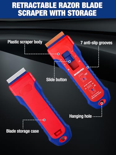 WORKPRO 2-Pack Retractable Razor Scrapers with 182 Metal & Plastic Blades - size: 2 Pack + 182 Blades