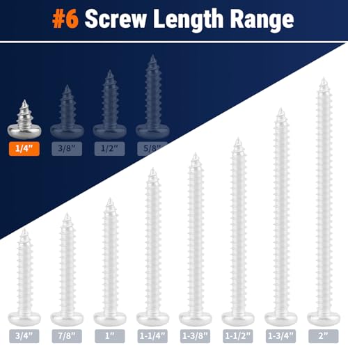 #6 x 1/4" (100 Pack) Stainless Steel Phillips Pan Head Wood Screws, Stainless Steel 304 (18-8), Pan Head Sheet Metal Screws Self Tapping for Wood - size: #6 x 1/4"