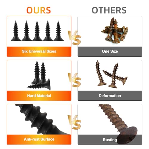 Black Wood Screws 163PCS #6x3/4 Flat Head Self-Tapping - color: Black 163 pcs