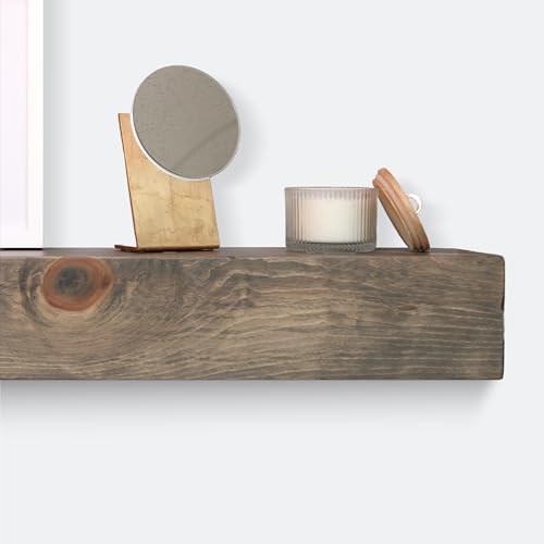 Fireplace Mantel, Rustic, Shelf, Floating Mantle, Real Wood, Beam, URBANDI (Grey, 36Lx6Hx8D) - color: Grey, size: 36Lx6Hx8D