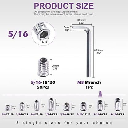 Swpeet 50Pcs 5/16" -18 x 20mm White Zinc Plated Carbon Steel Carbon Furniture Screw in Nut Threaded Wood Inserts Threaded Inserts Bolt Fastener Connector Hex Socket (5/16" -18 x 20mm) - size: 5/16" -18 x 20mm