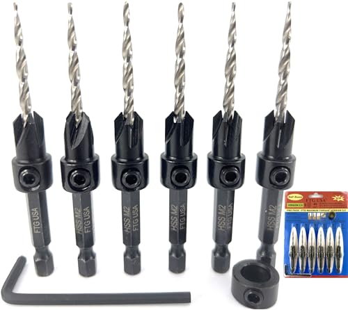 FTG USA 6 Pc #6 (9/64") Countersink Drill Bit Set with Tapered Drill Bits - size: #6, style: Same Sort 6 Pc