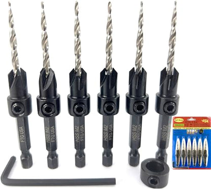 FTG USA 6 Pc #6 (9/64") Countersink Drill Bit Set with Tapered Drill Bits - size: #6, style: Same Sort 6 Pc