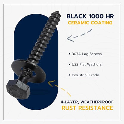 5/16 x 2 (50 Pack) Lag Screw Kit, 50 Screws and 50 Washers, Ceramic Black Ruspert Coating for Exterior Use, Meets ASTM A307 and ASME B18.2.1, Industrial/Commerical Grade by Makers Bolt - size: 5/16 x 2
