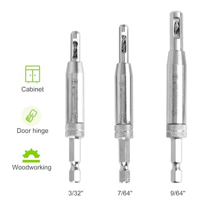 Self Centering Hinge Drill Bit Set, VIX Bits, 3PCS HSS Hex Shank