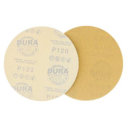 Dura-Gold Premium 6" Gold Sanding Discs, 120 Grit, Hook & Loop, Box of 50 - size: 120-Grit