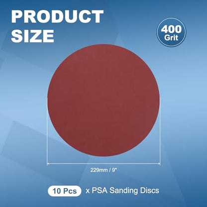 10 Pack 9 Inch PSA Sanding Discs 400 Grit Aluminum Oxide Red - size: 400 grit