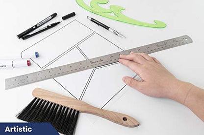 Pacific Arc 18 Inch Stainless Steel Ruler with Inch/Metric Conversion Table - style: 18 In