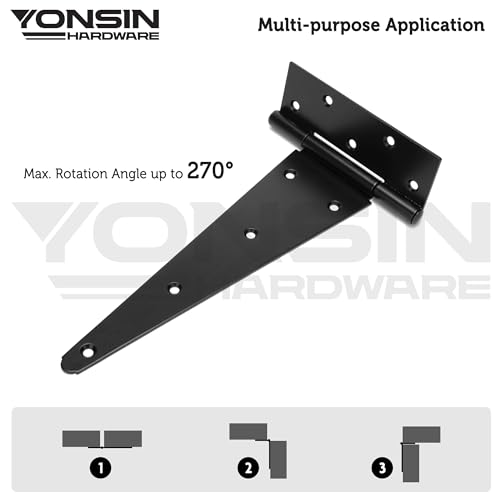 Heavy Duty T-Strap Shed Door Hinges, 12", Black, 2mm Thick - size: 12 Inch