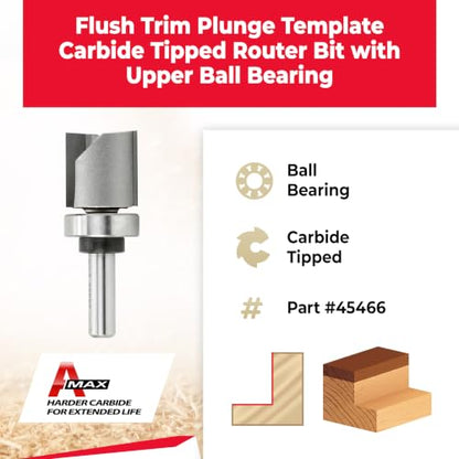 Amana Tool 45466 Carbide Tipped Flush Trim Plunge Template Router Bit 1 Inch Dia x 1 Inch x 3/8 Shank with Upper Ball Bearing - size: 1" Dia x 1" x 3/8 Sh