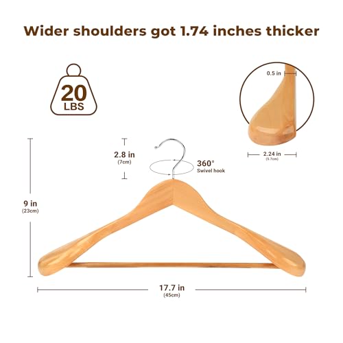 Coat Hanger 8-Pack, MEQUTION Wood Hangers Trouser Hangers Extra Wide Shoulder Wooden Hangers for Heavy Coat, Sweater, Skirt, Suit, Pants, Retro Finish (Natural) - color: Natural