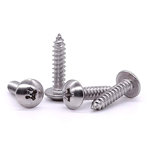 #8 x 3/8" Truss Head Wood Screw, Phillips Truss Head Self Tapping Sheet Metal Tek Screw, 18-8 Stainless Steel 304, Brgiht Finish, 100 PCS - size: #8 x 3/8"