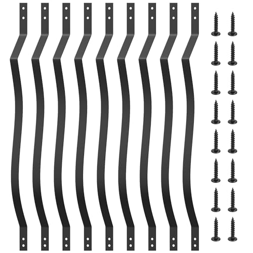 Akenow 61 Pack Curve Deck Balusters, 29.5" Heavy Duty Iron Railings with Screws, Wave Arc Baluster Metal Spindles, Stylish Black Balusters for Outdoor Stair Deck Porch - size: 29.5Inch