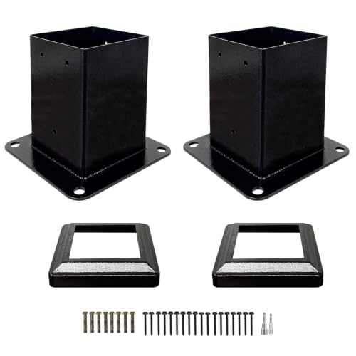 2 Pack 4x4 Post Base with Decorative Cover, Iron Deck Post Base - size: 4-Pc Kit: 2P Base+2P Base Cover
