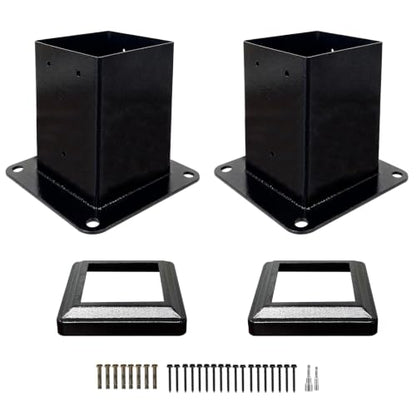 2 Pack 4x4 Post Base with Decorative Cover, Iron Deck Post Base - size: 4-Pc Kit: 2P Base+2P Base Cover