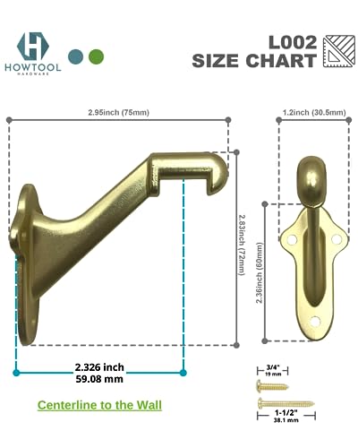 Stair Handrail Brackets Wooden Railing Support Champagne Brass, 3 Pack | HOWTOOL - color: Champagne Brass