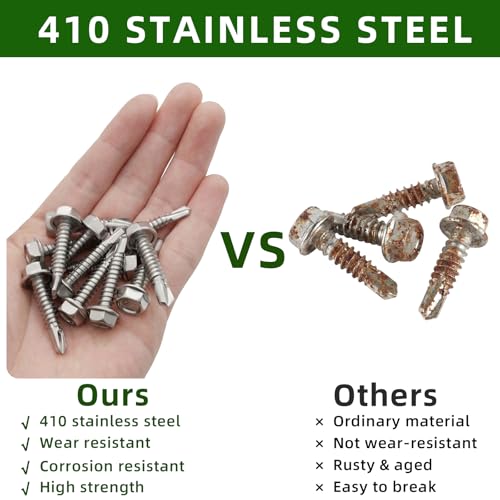 Mellewell #12 x 3/4" Hex Washer Head Self Drilling Screws, Self Tapping Sheet Metal Screws, 410 Stainless Steel, 100 PCS - color: Silver, size: #12 x 3/4"