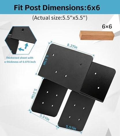 4 Pack 6x6 Heavy-Duty Post Bracket for Outdoor Pergolas Gazebos Decks - size: 4 Pack Large Brackets 6"x6"