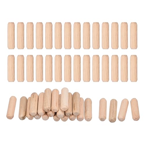uxcell 120 Pcs Wooden Dowel Pins 8x30mm(0.31x1.18) Fluted Beveled Ends Wood Dowel Pegs Dried Hardwood for Woodworking Furniture Shelf - size: 8x30mm
