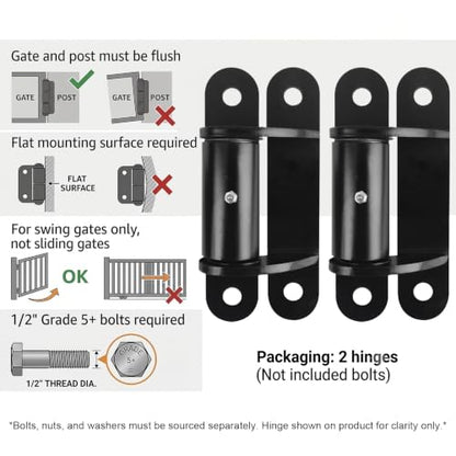 7" Heavy Duty Gate Hinges, 1100 lb, Black 2 Pack, Face-Mount Bolt/Weld-On - size: 2060P