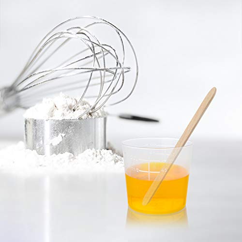 Coopay 50 Pack 60ml/2oz Plastic Graduated Cups Transparent Scale Clear Epoxy Mixing Cup with 100 Pack Wooden Stirring Sticks for Resin, Epoxy, Stain, Mixing Paint - size: 60ml