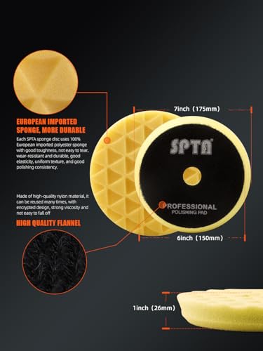 Buffing Polishing Pads, SPTA 6 Inch 150mm Body Repair Polishing Pad Set Made for 6 Inch Backing Plate, 6 Pcs Buffing Pads with Sponge, Wool and Micro-Fiber Pad Set for Car Detailing polishing Buffing - size: 6 Inch (150mm)