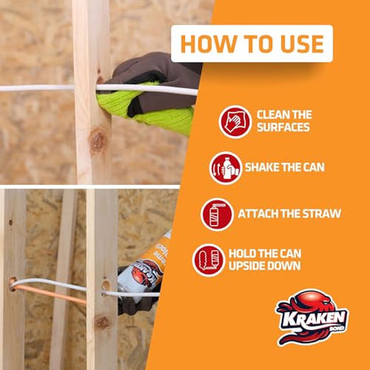 Kraken Bond Extreme Orange Fire Block Foam - (48x24oz) Fire Rated Polyurethane Spray for Gap Filling, Sealing on Windows, Walls, Joints & Pipes, Straw Use High Expansion Fire Proof Foam - 48 Pack - size: 48 Pack