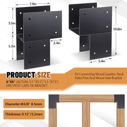 Zonon 2 Pcs 6x6 (Actual 5.5"x5.5") Stainless Steel Post Cap Bracket, End - style: End