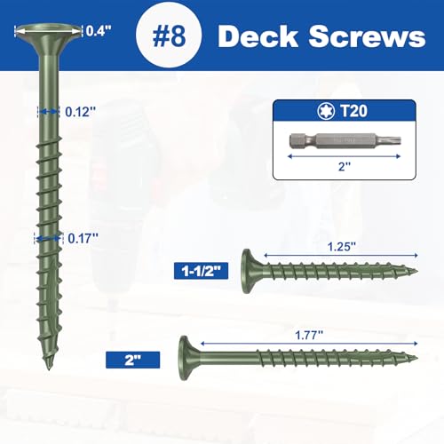 #8 x 1-1/2” Deck Screws, 250Pcs Star Drive Wood Screws - color: Green, size: 1-1/2 Inch