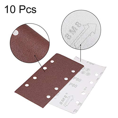 uxcell 80 Grit 1/3 Sanding Sheet Sander Sandpaper Hook and Loop Pads 8 Hole 10pcs - size: 80 Grit