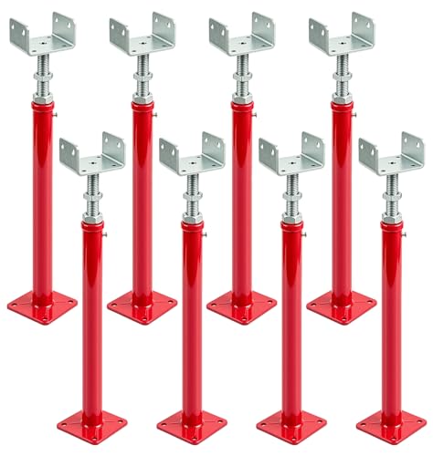 3.5"x3.5" U-Shaped House Jacks, Screw Jack Post for 4x2 4x4 4x6 Joists - color: Red, size: 16.5"-25.5"(8 Pack)