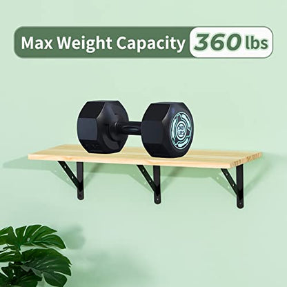 12 Pack 8" x 6" Heavy Duty Aluminum Alloy Shelf Brackets, Max Load 360 lbs, Black, Wall Mount - size: 8 Inch x 6 Inch
