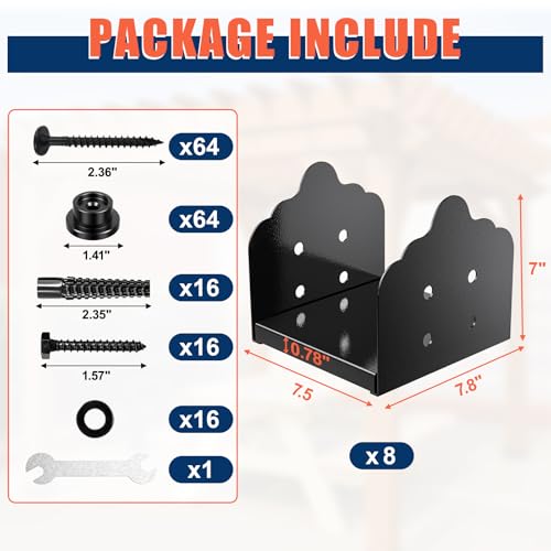 8x8 Post Base, 8Pcs Stainless Steel Adjustable Post Anchor Bracket - size: 8x8